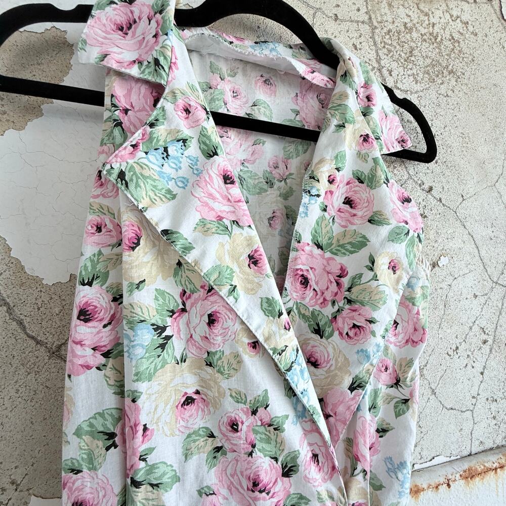Vintage 1950s Pink Dress Floral Sleeveless Midi Collared V Neck A Line Cotton S - Picture 3 of 7